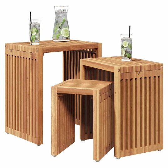hage stablingssett av bord 3 stk massivt tre teak
