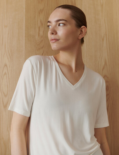 Rosemunde Rwbiarritz Ss V-Neck T-Shirt - White - XXL