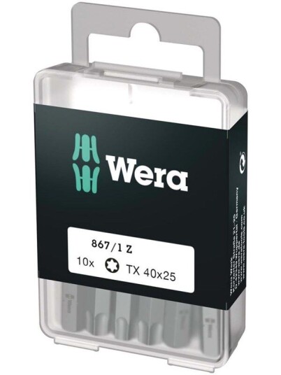 Wera 867/1 Torx Plus Bitsett 10 stk TX40 x 25 mm i rustfritt stål Wera 867/1 Torx Plus Bitsett 10 stk TX40 x 25 mm i rustfritt stål
