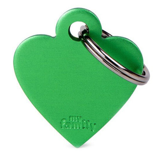 Myfamily ID-tag Hjerte Aluminium 25x28 mm Grønn med Nøkkelring