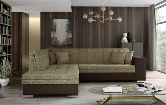 Seksjonssofa Eltap Pieretta 260x207x78 cm Berlin 03 Myk 66 Beige Mørk Brun Venstre