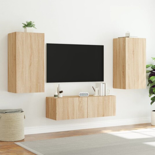 vidaXL Vegghengte TV-benker med LED 3 stk sonoma eik 8721012472914