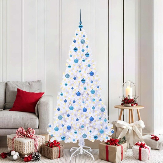  Kunstig juletre med 300 LED med stativ Hvit 180 cm PVC og stål