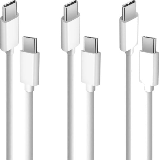 USB-C til USB-C-kabel, 3-pakning (1,2 m/2 m/3 m) – 60 W hurtiglading – Kompatibel med iPhone 15/16 – Hvit