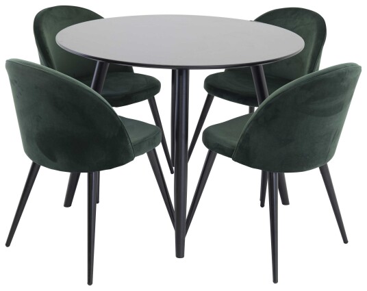 Venture Design Plaza & Velvet spisegruppe Svart/grønn 4 st stoler & bord 100 cm