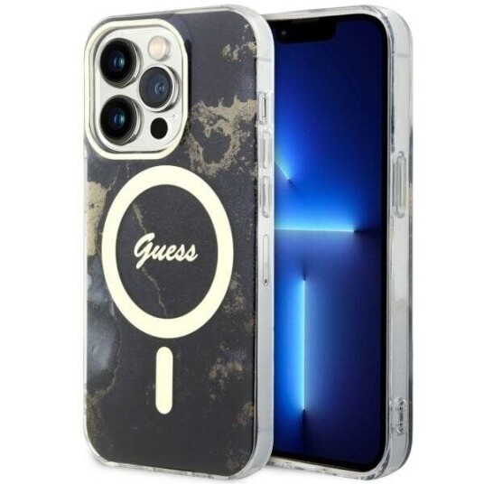 Guess Iphone 14 Pro Max Deksel Golden Marble Magsafe Svart