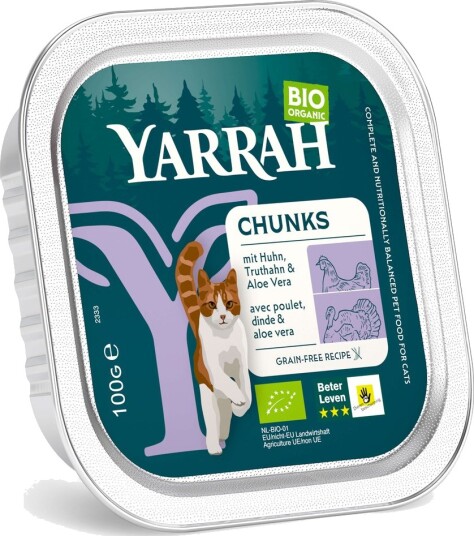 Yarrah våtfôr Organic Chunks Økologisk & økologisk med økologisk aloe vera kylling kalkun 6 x 100 g