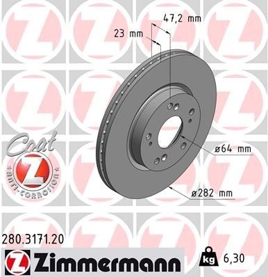 Bremseskive ZIMMERMANN 280.3171.20 Bremseskive ZIMMERMANN 280.3171.20