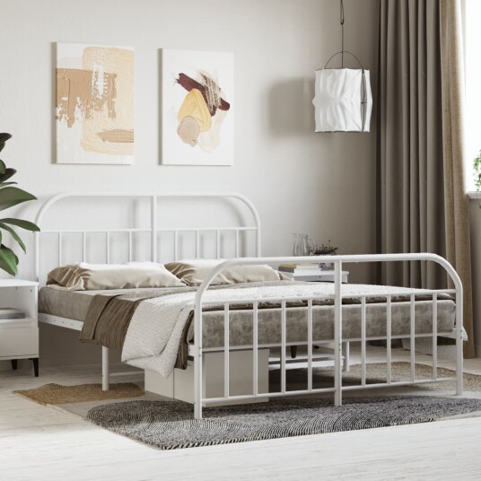 vidaXL Sengeramme i metall med hode- og fotgavl hvit 135x190 cm vidaXL Sengeramme i metall med hode- og fotgavl hvit 135x190 cm