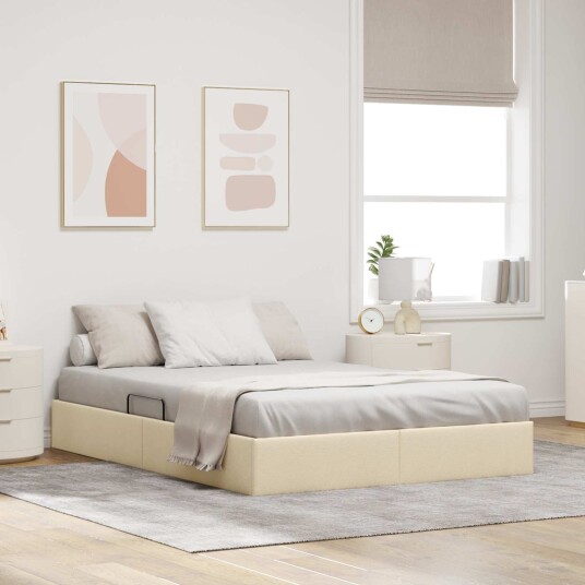 vidaXL Ottoman sengeramme med lagring Creme 140 x 190 cm stoff