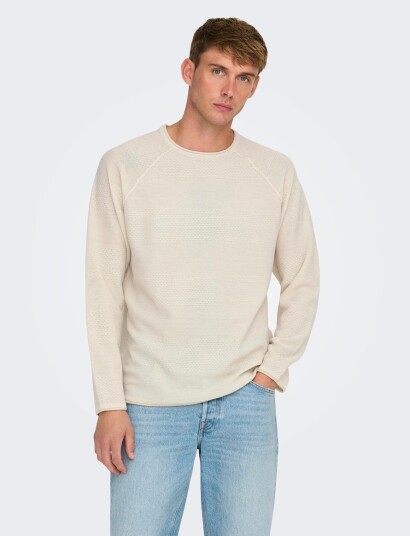 ONLY & SONS Onsapollo Reg Ls Struc Crew Knit Cream XL ONLY & SONS Onsapollo Reg Ls Struc Crew Knit Cream XL