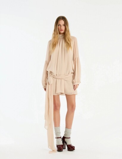 ROTATE Birger Christensen Chiffon Strap Tie Dress Beige 36 ROTATE Birger Christensen Chiffon Strap Tie Dress Beige 36