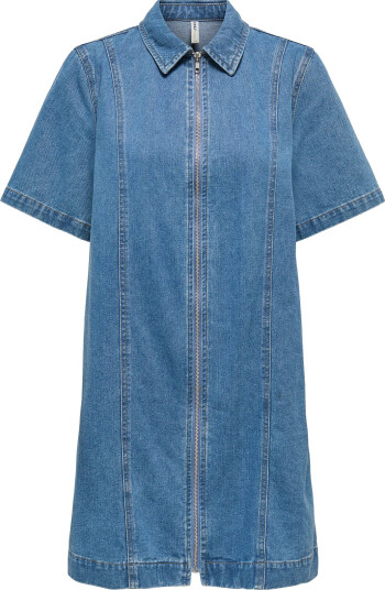 ONLY Onlrosenheim S/S Zip Dress Dnm Akm Moch - Blue - XS ONLY Onlrosenheim S/S Zip Dress Dnm Akm Moch - Blue - XS