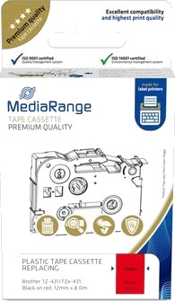 Mediarange   Laminert   Permanet Adhesiv   Svart På Rødt   Rull 1,2 Cm X 8 M 1 KassettEr Hengeboks   Merketape Alternativ For: Brother Tz 431 Brother Tze 431   For Brother P Touch Pt 1010 1080 1090 1230 1290 1880 2100 2430 2700 9800,