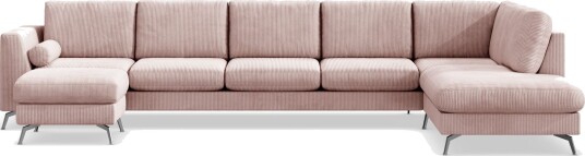 Ocean Lyx 6 seters Høyrevendt U formet Sofa med Divan og Sjeselong + Fotskammel i Manchester Rosa