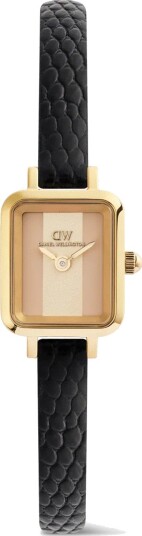 Gold 15mm Watch Quadro Mini Black Lizard Conwy | DW Gold 15mm Watch Quadro Mini Black Lizard Conwy | DW