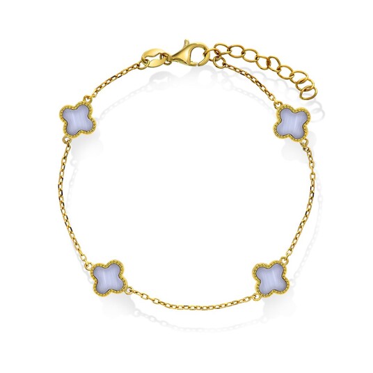 Pan Jewelry Kløver armbånd i forgylt 925 sølv med lyseblå sodalitt Pan Jewelry Kløver armbånd i forgylt 925 sølv med lyseblå sodalitt