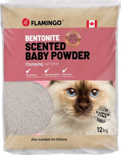 Flamingo Finkornet Kattesand Med Babypudderduft 12Kg