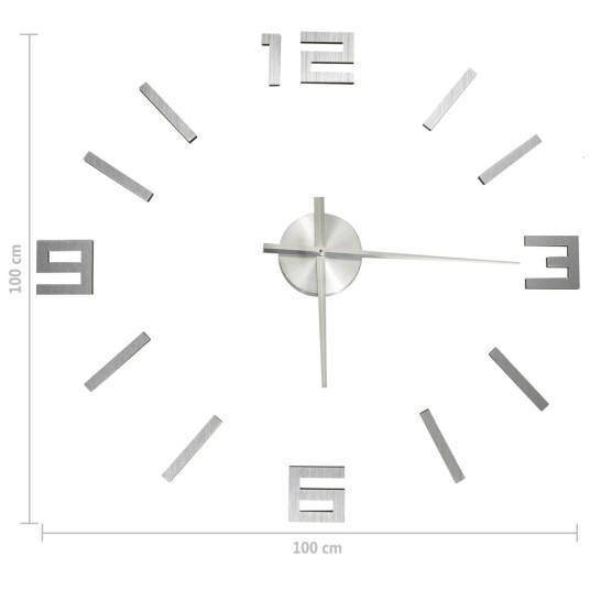 vidaXL Veggklokke 3D moderne design sølv 100 cm XXL vidaXL Veggklokke 3D moderne design sølv 100 cm XXL