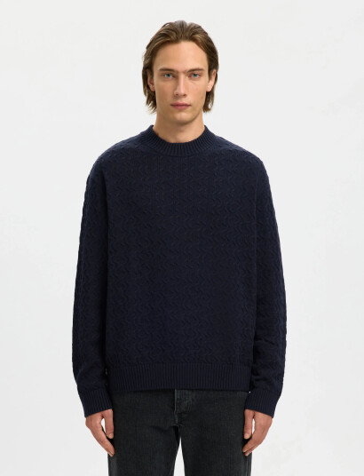 Selected Slhphilip Ls Knit Relaxed Crew Neck - Navy - XL