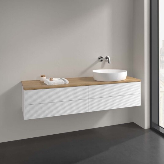 Villeroy & Boch  Antao Servantskap med 4 skuffer 160x50x36 cm u/lys Hvit Matt/Eik