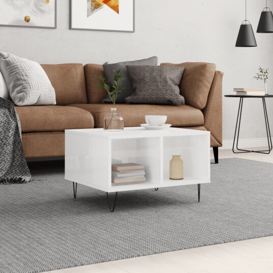  Salongbord høyglans hvit 60x50x36,5 cm konstruert tre 8721012109254
