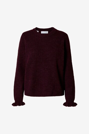 Selected FEMME - Genser slfLulu LS Knit Frill Cuff O-neck N - Rød