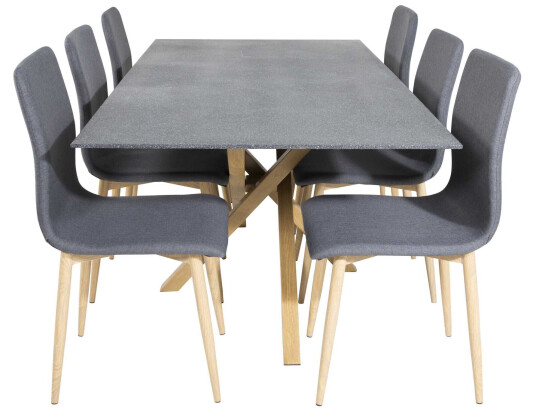 Venture Design Piazza & Windu spisegruppe Grå/grå 6 st stoler & bord 180 x 90 cm