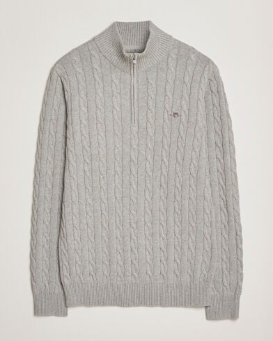GANT Cotton Cable Half Zip Grey Melange