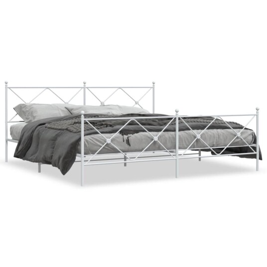 Sengeramme i metall med hode- og fotgavl hvit 193x203 cm 8721012374591