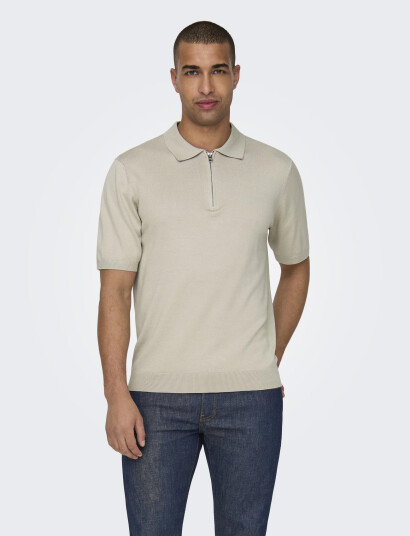 ONLY & SONS Onswyler Life Reg 14 Ss Zip Polo Knit   Cream   XL