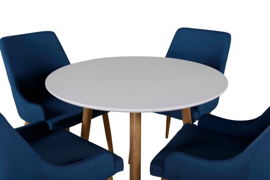 Venture Design Polar & Plaza spisegruppe Hvit/blå 4 st stoler & bord 90 cm