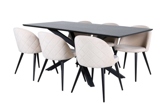 Venture Design Piazza & Velvet spisegruppe Beige/svart 6 stoler & bord 180 x 90 cm