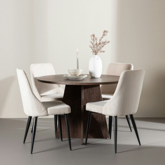 Spisegruppe Venture Home Bootcut Ø110 med 4 stk Leone Stoler