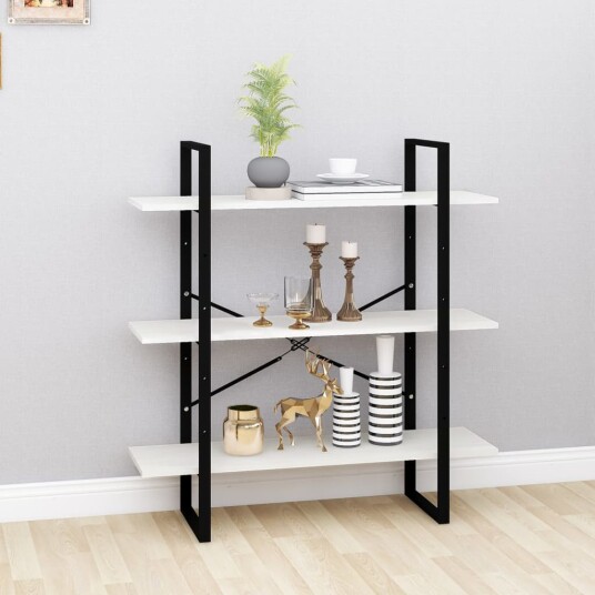 vidaXL Bokhylle 3 niv?er hvit 100x30x105 cm heltre furu