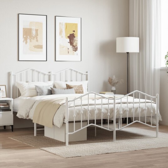 vidaXL Sengeramme i metall med hode- og fotgavl hvit 140x200 cm 8721012211667