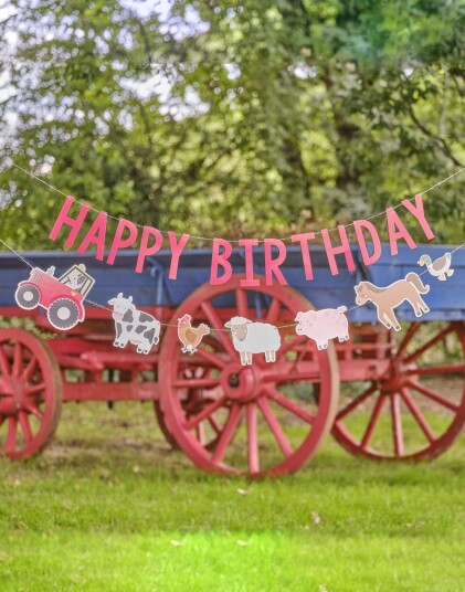 Happy Birthday Bursdagsbanner med Traktor og Gårdsdyr 2 m Farm Friends