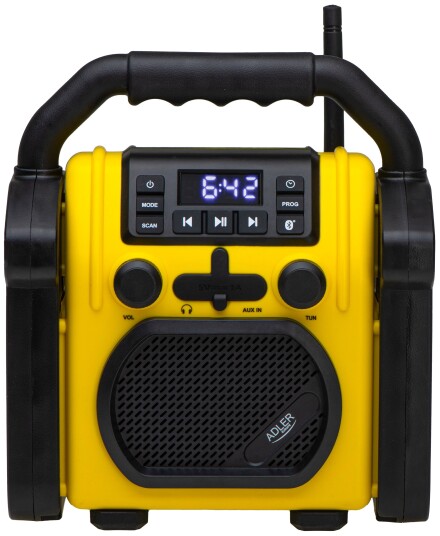 Adler Byggeradio AD 1911 med Bluetooth og AUX - Svart/Gul Adler Byggeradio AD 1911 med Bluetooth og AUX - Svart/Gul