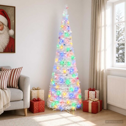 vidaXL Pop-up LED-juletre 210 cm 200 LED-lys PVC og PET Hvit