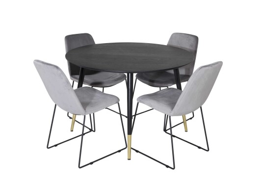Venture Design Dipp & Muce spisegruppe Svart/grå 4 st stoler & bord 115 cm