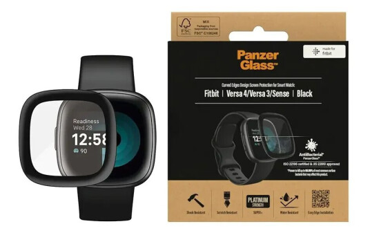 PanzerGlass Fitbit Versa 4 / Versa 3 / Sense PanzerGlass Herdet Glas Skjermbeskytter - Svart Kant