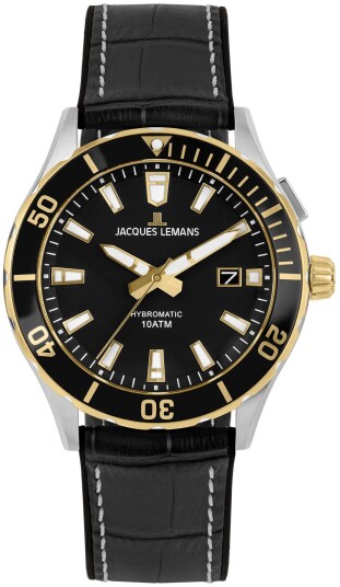 Jacques Lemans Herreklokke 1 2131C Hybromatic Sort/Gummi Ø43 mm Jacques Lemans Herreklokke 1 2131C Hybromatic Sort/Gummi Ø43 mm
