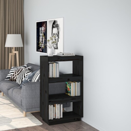 vidaXL Bokhylle/romdeler svart 60x35x103 cm heltre furu vidaXL Bokhylle/romdeler svart 60x35x103 cm heltre furu