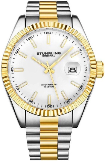 Stührling Original Herreklokke 3935.6 Lineage Hvit/Gulltonet stål