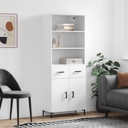 vidaXL Highboard hvit 69,5x34x180 cm konstruert tre 8720845499358
