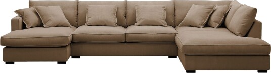 Rossita Lyx 5 seters venstrevendt U formet ekstra dyp sofa med divan og sjeselong i manchester Lysebrun