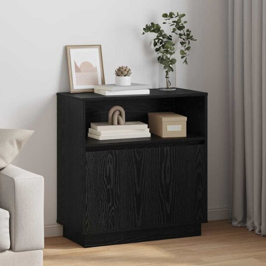  Serviesskap med LED Svart eik 71 x 34,5 x 75 cm Konstruert tre