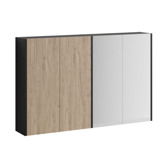 Vikingbad Fay Dobbel Speilskap med 2/4 Speil Svart Matt/eik / 120cm