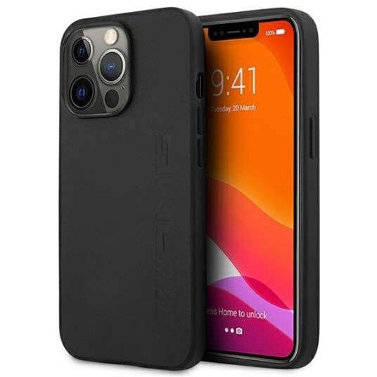 Mercedes AMG iPhone 14 Pro 6,1" Lær Hardcase med Hot Stamping - Svart