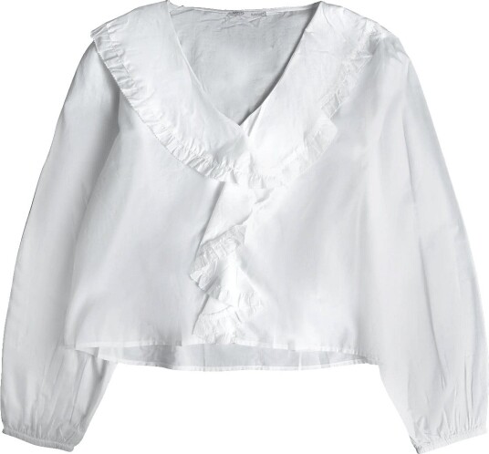 Mango Teen Ruffled Cotton Blouse - NATURAL WHITE - XXS